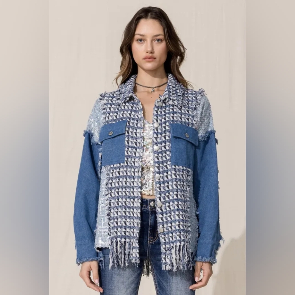 Miss Me Tweed Button Down Jacket